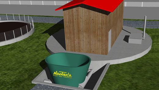Picture detailed view with solids feed, gas storage tank and inspection opening of the stirrer system